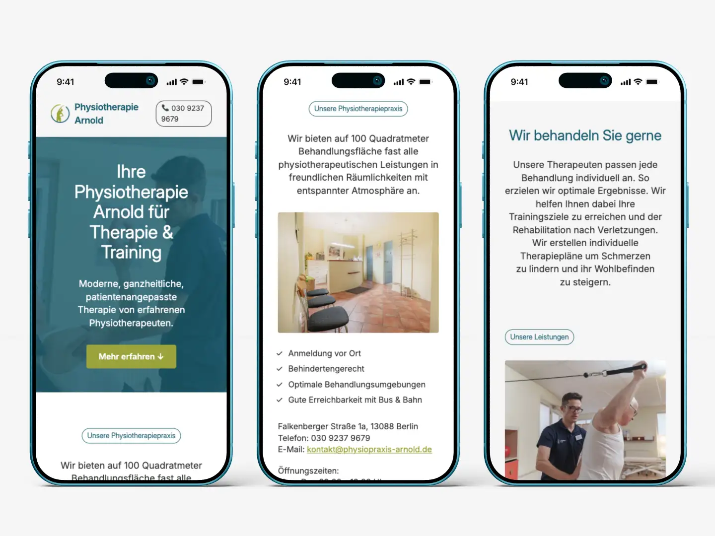 Mockup der Webseite physiopraxis-arnold.de auf mobilen Endgeräten